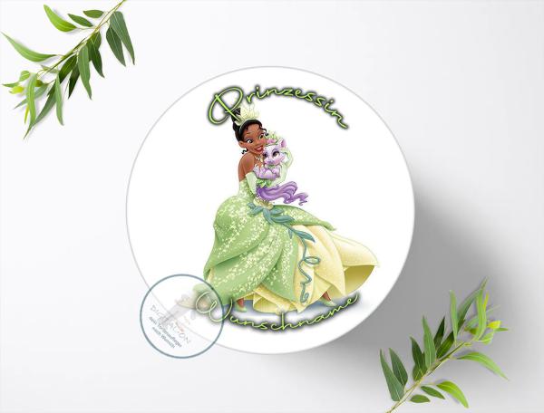 Prinzessin Tiana mit Wunschname, Tortenaufleger Ø 20cm, 0309z